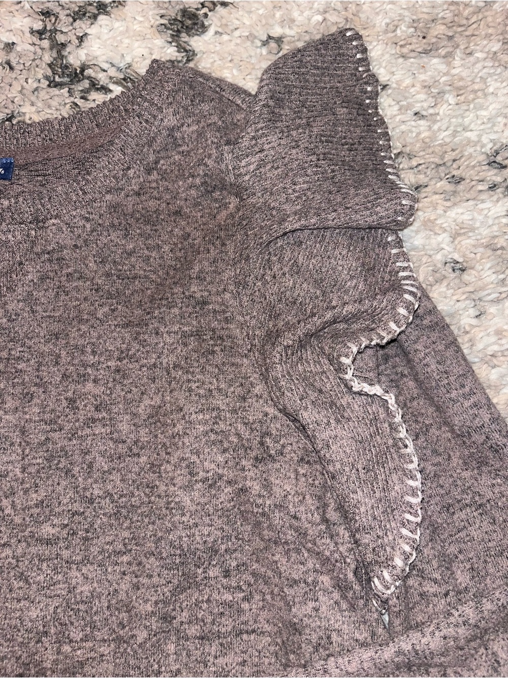 Democracy Mauve Heather Ruffle Shoulder Crew Sweater - Picture 3 of 4